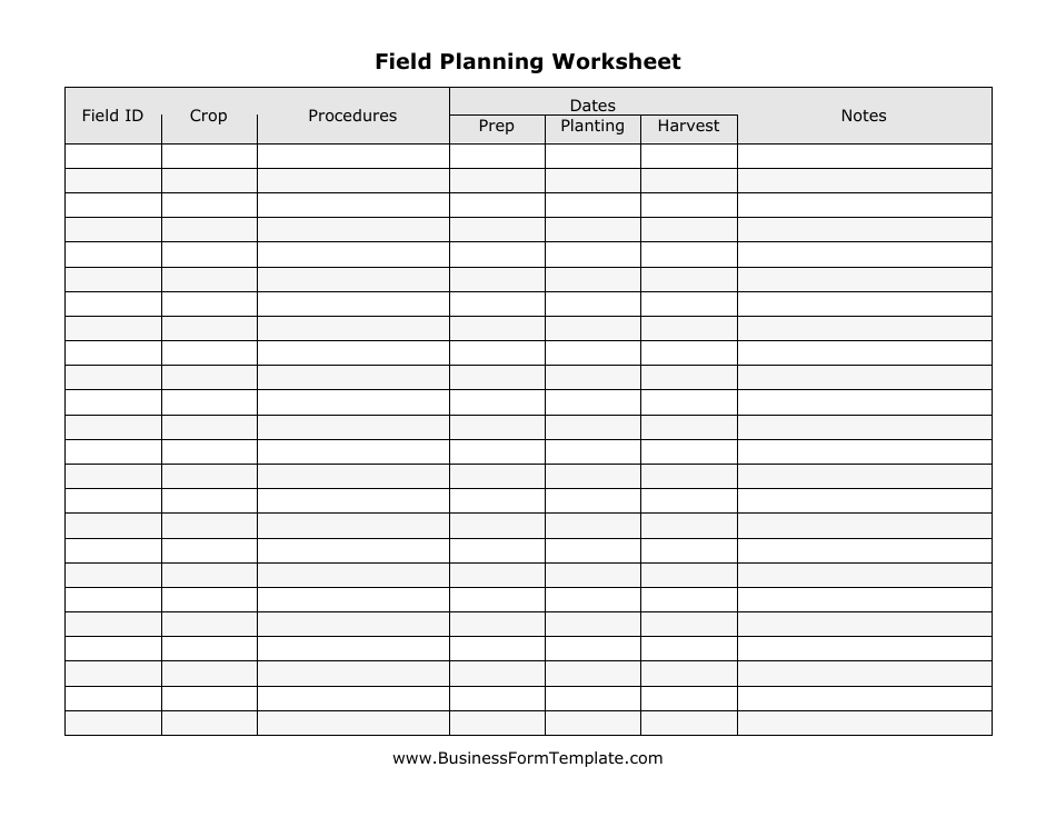 Field Planning Worksheet Template Download Printable PDF Templateroller