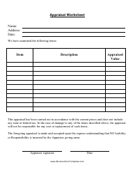 Document preview: Appraisal Worksheet Template