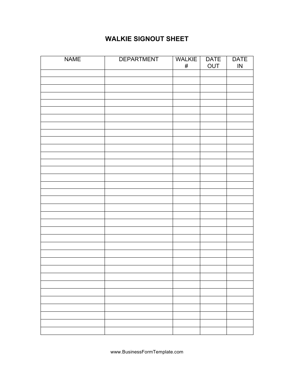 Walkie Sign-Out Sheet Template - Preview