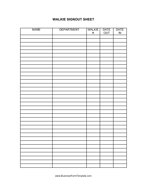 &quot;Walkie Sign-Out Sheet Template&quot; Download Pdf