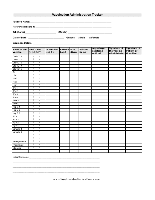 Vaccination Administration Tracker Form Download Pdf