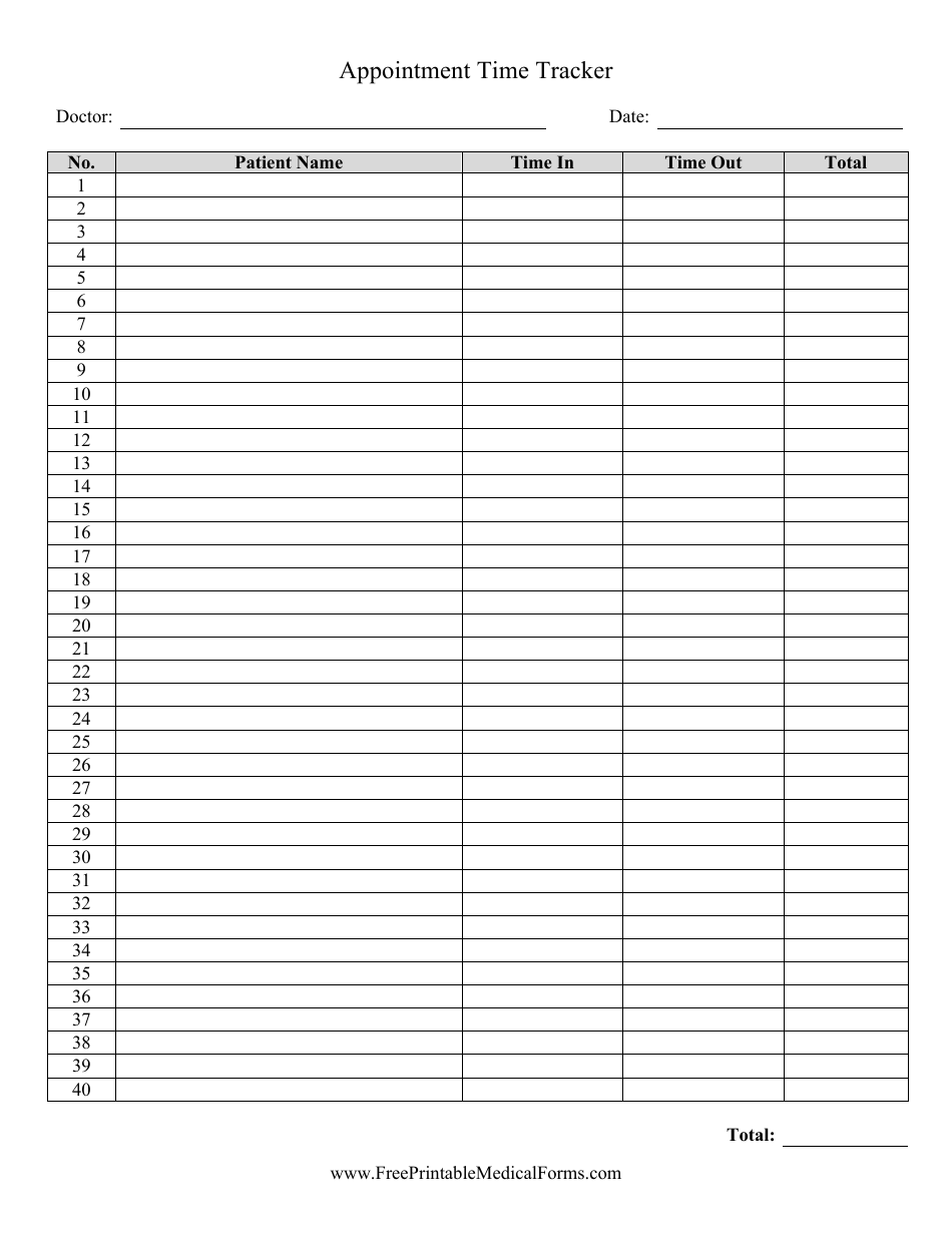 Appointment Time Tracker Form, Page 1