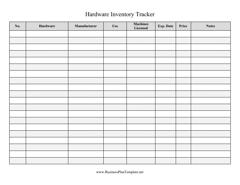 Hardware Inventory Tracking Template Download Printable PDF