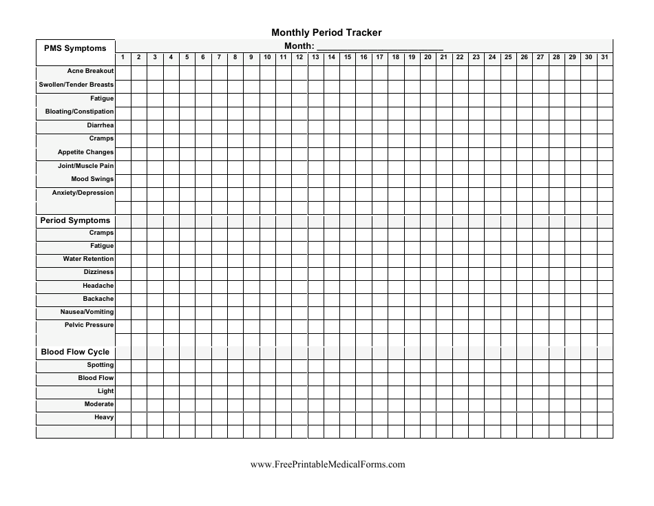 Monthly Period Tracker Log Template
