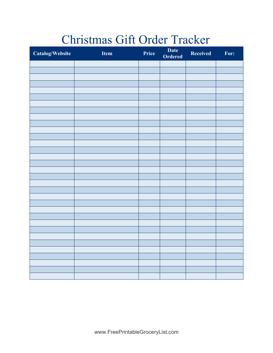 Blue Christmas Gift Order Tracking Spreadsheet Template Download