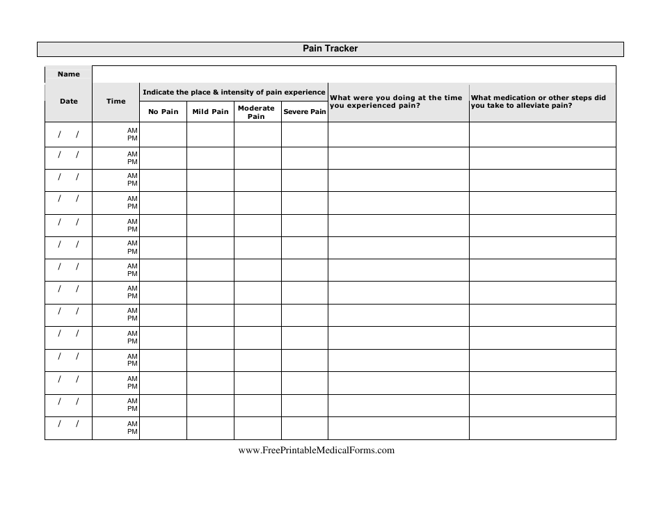 Pain Tracker Form, Page 1