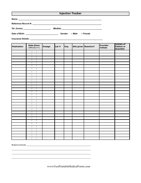 Injection Tracker Form
