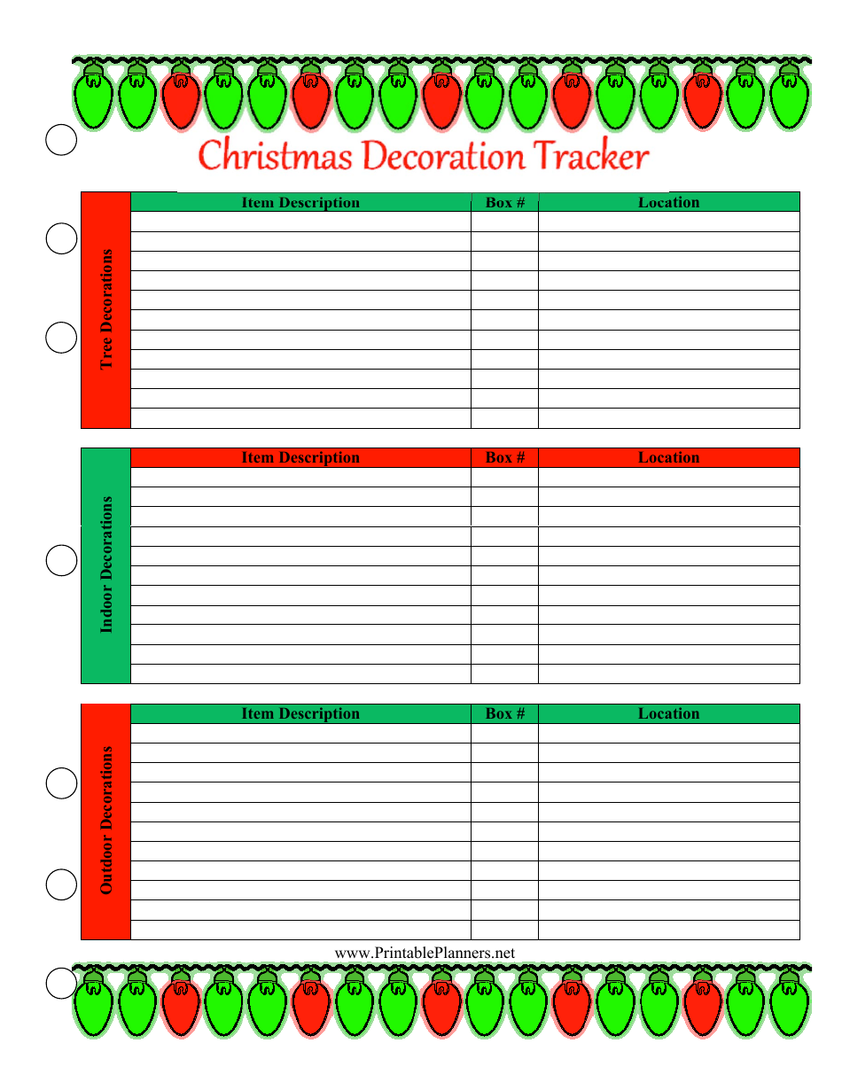 Christmas Decoration Tracking Spreadsheet Template Preview