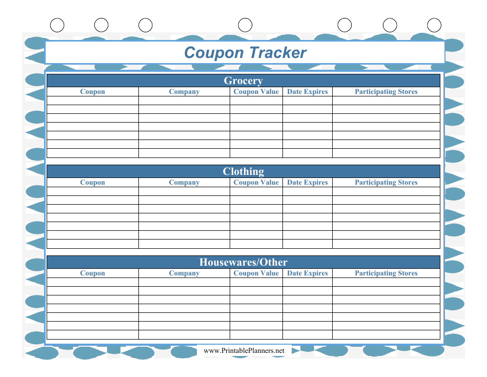 Blue Coupon Tracking Template Download Printable PDF Templateroller