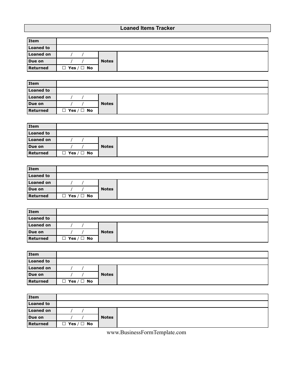 Loaned Items Tracking Template - Free and Customizable