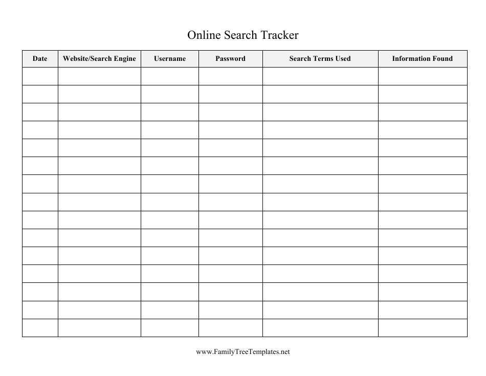 Online Search Tracking Spreadsheet Template