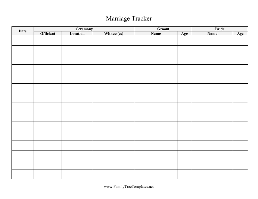 &quot;Marriage Tracking Spreadsheet Template&quot; Download Pdf