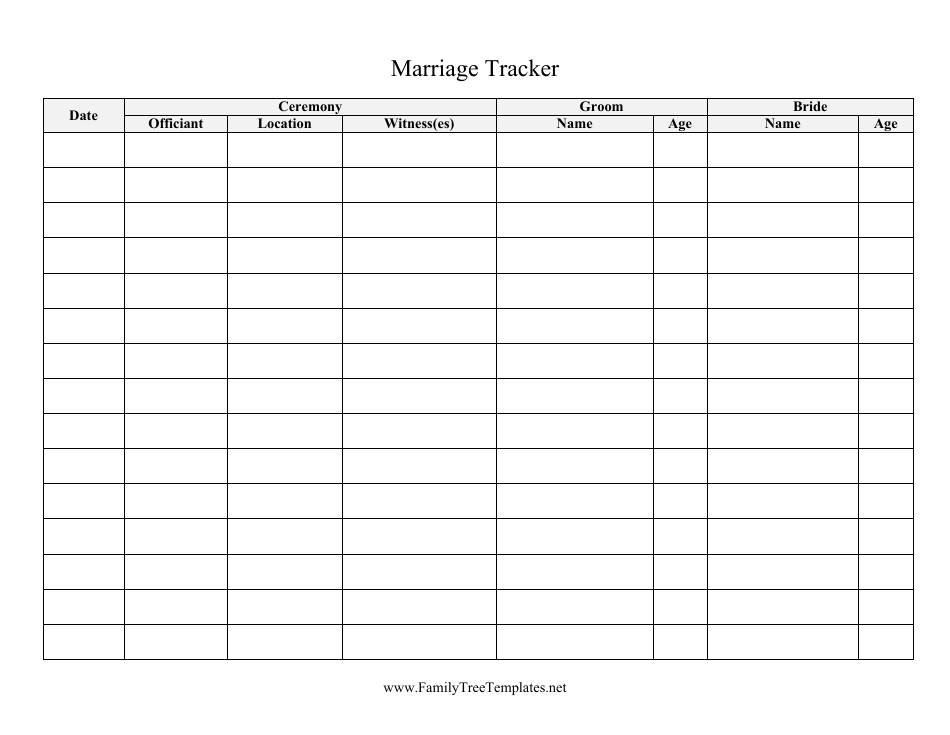 Marriage Tracking Spreadsheet Template, Page 1