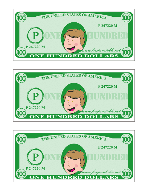 &quot;One Hundred Play Dollar Template&quot; Download Pdf