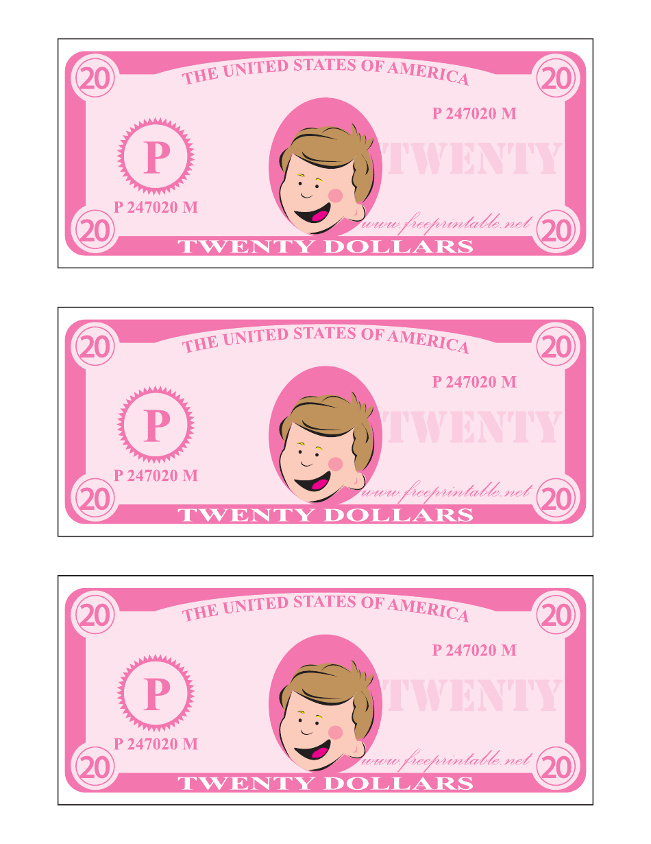 Twenty Play Dollar Template - Pink, Page 1