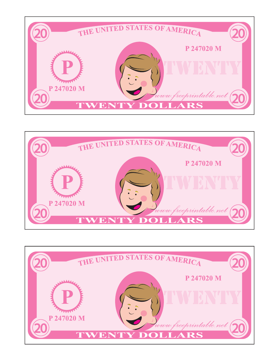 twenty play dollar template pink download printable pdf templateroller