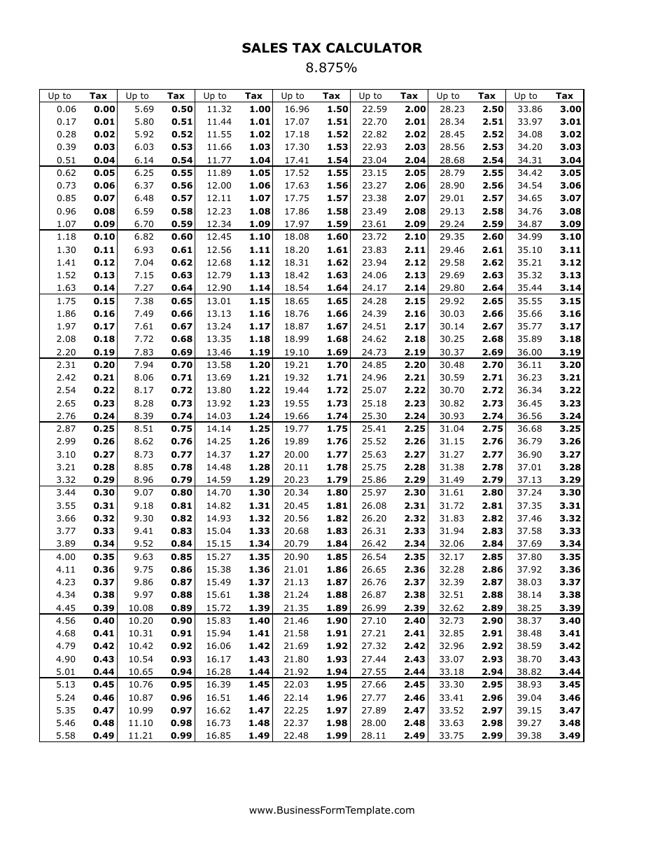 8.875% Sales Tax Calculator, Page 1