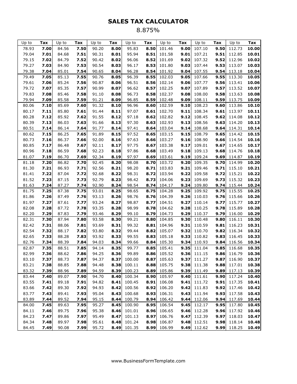 8.875% Sales Tax Calculator - Fill Out, Sign Online and Download PDF ...