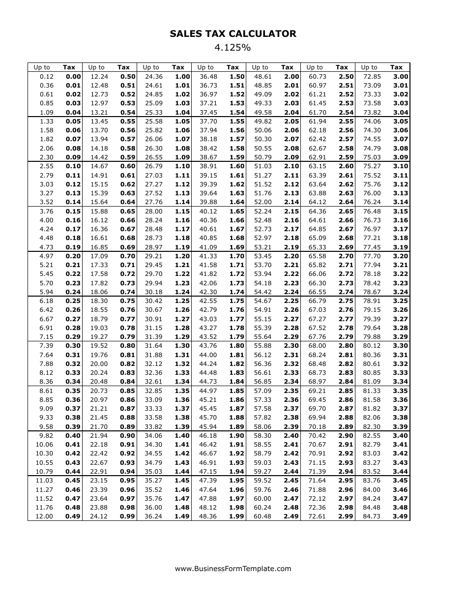 4.125% Sales Tax Calculator, Page 1