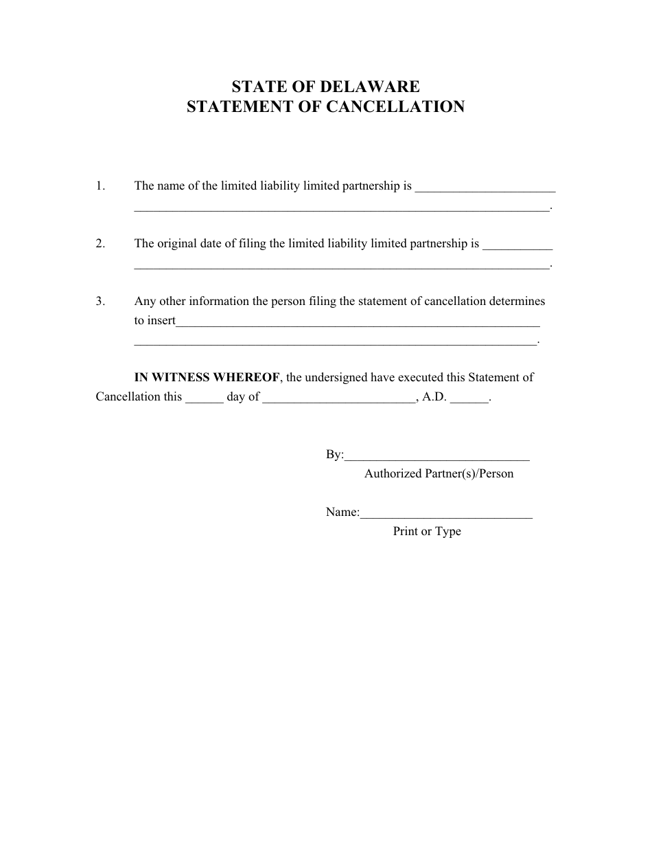 Statement of Cancellation of Limited Liability Limited Partnership - Delaware, Page 2
