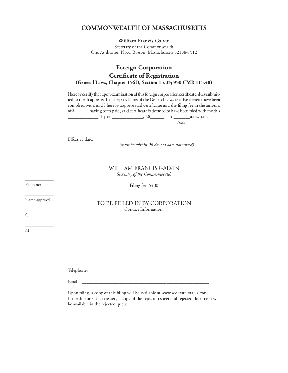 Form FPC Foreign Corporation Certificate of Registration (General Laws, Chapter 156d, Section 15.03; 950 Cmr 113.48) - Massachusetts, Page 4
