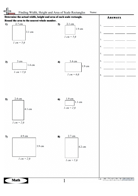 Finding Width, Height and Area of Scale Rectangles Math Worksheets With Answers Download Pdf
