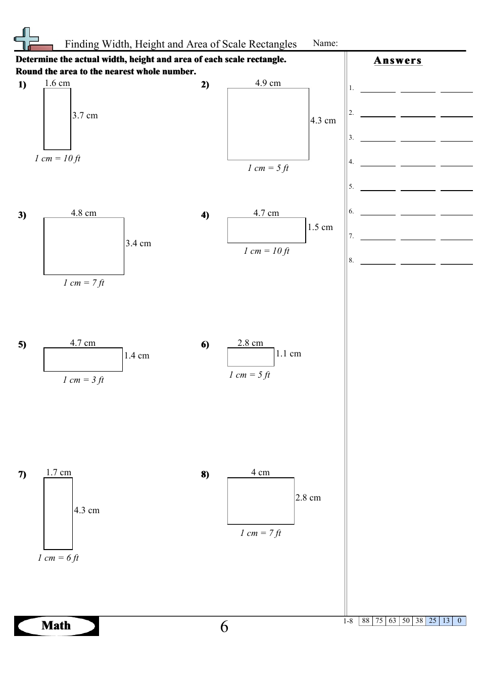 Finding Width, Height and Area of Scale Rectangles Math Worksheets With Answers, Page 11