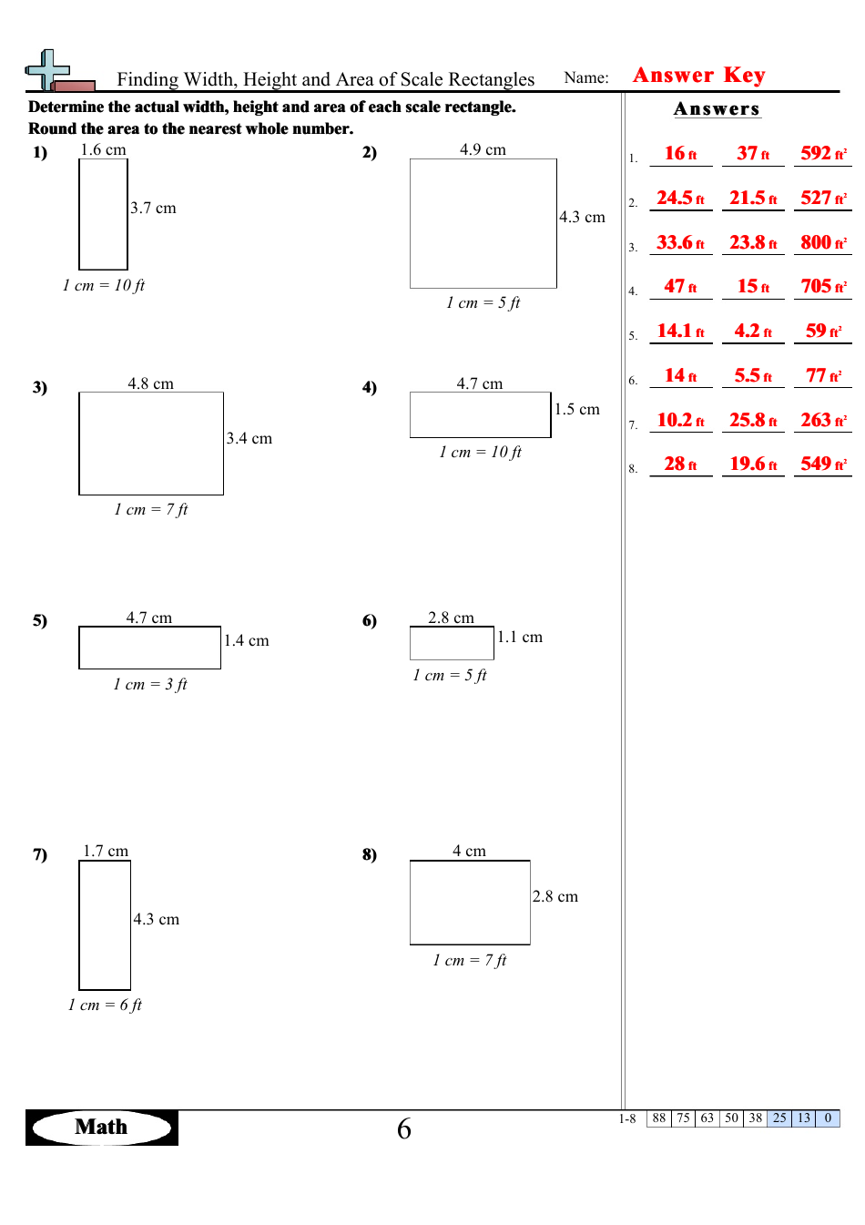 Finding Width, Height and Area of Scale Rectangles Math Worksheets With Answers, Page 12