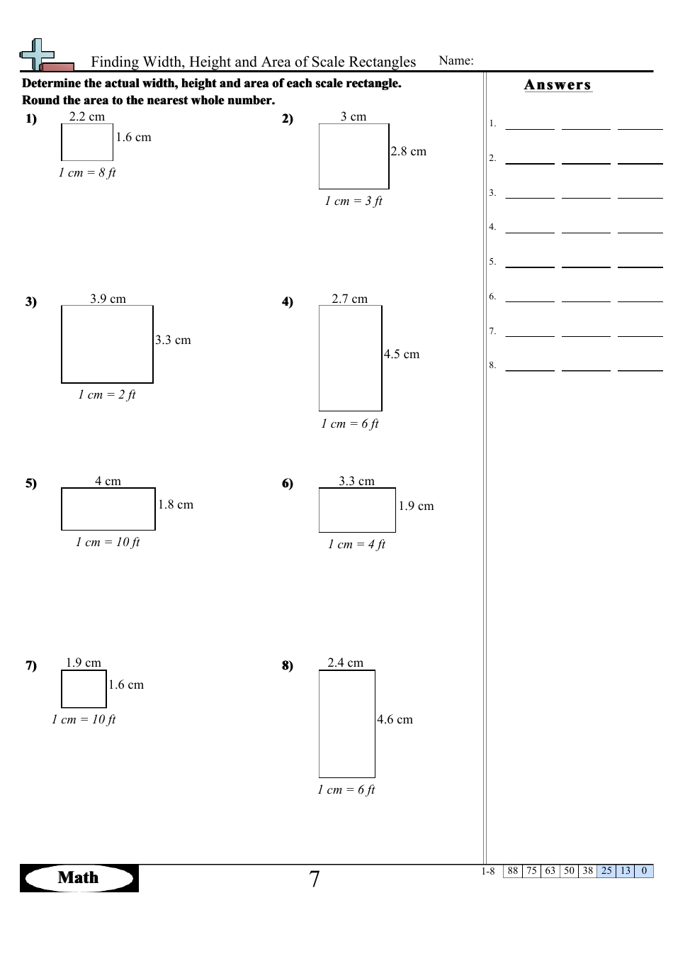 Finding Width, Height and Area of Scale Rectangles Math Worksheets With ...