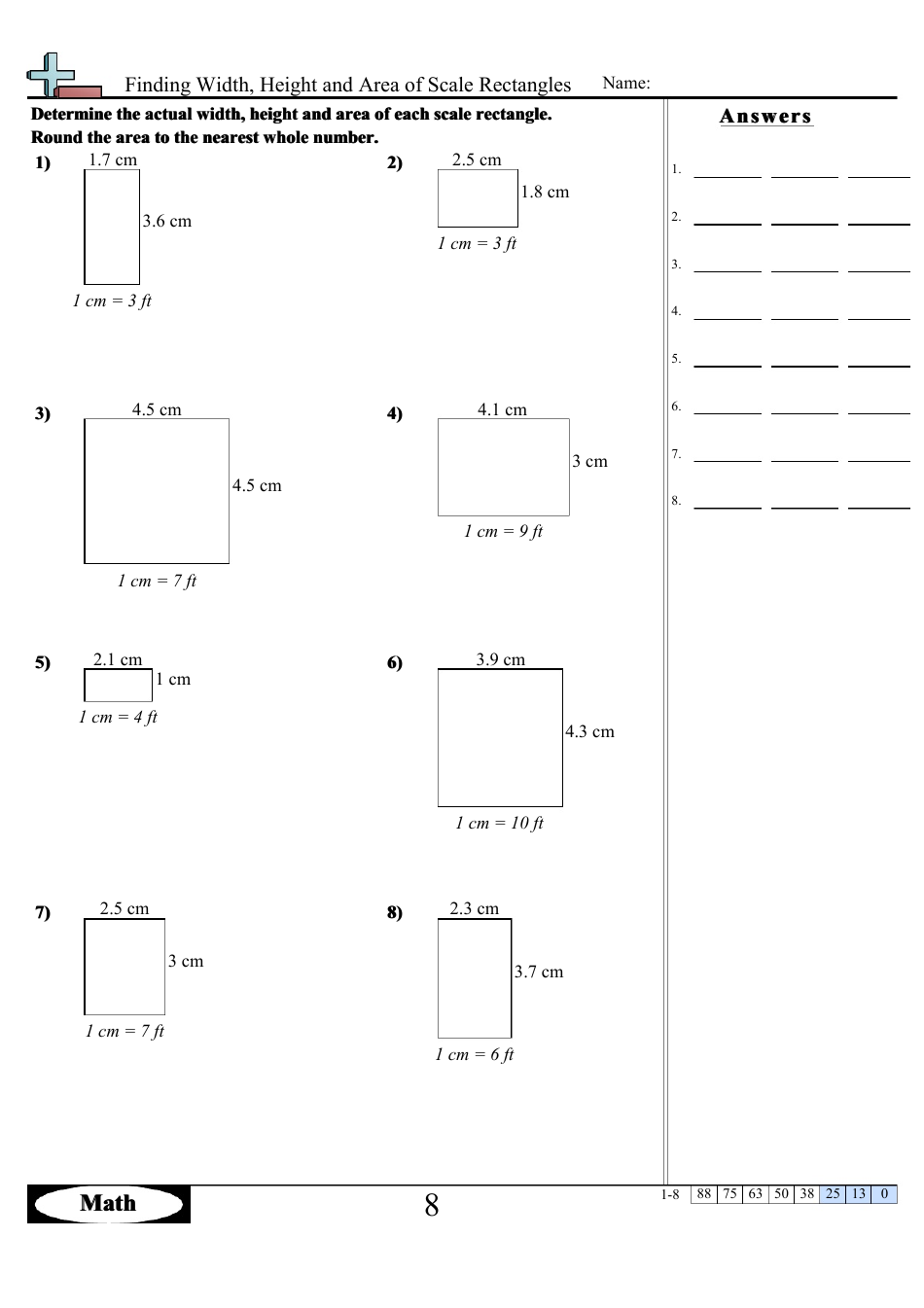 Finding Width, Height and Area of Scale Rectangles Math Worksheets With ...