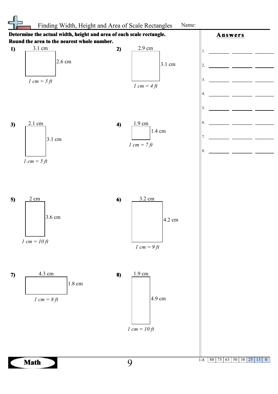Finding Width, Height and Area of Scale Rectangles Math Worksheets With Answers, Page 17