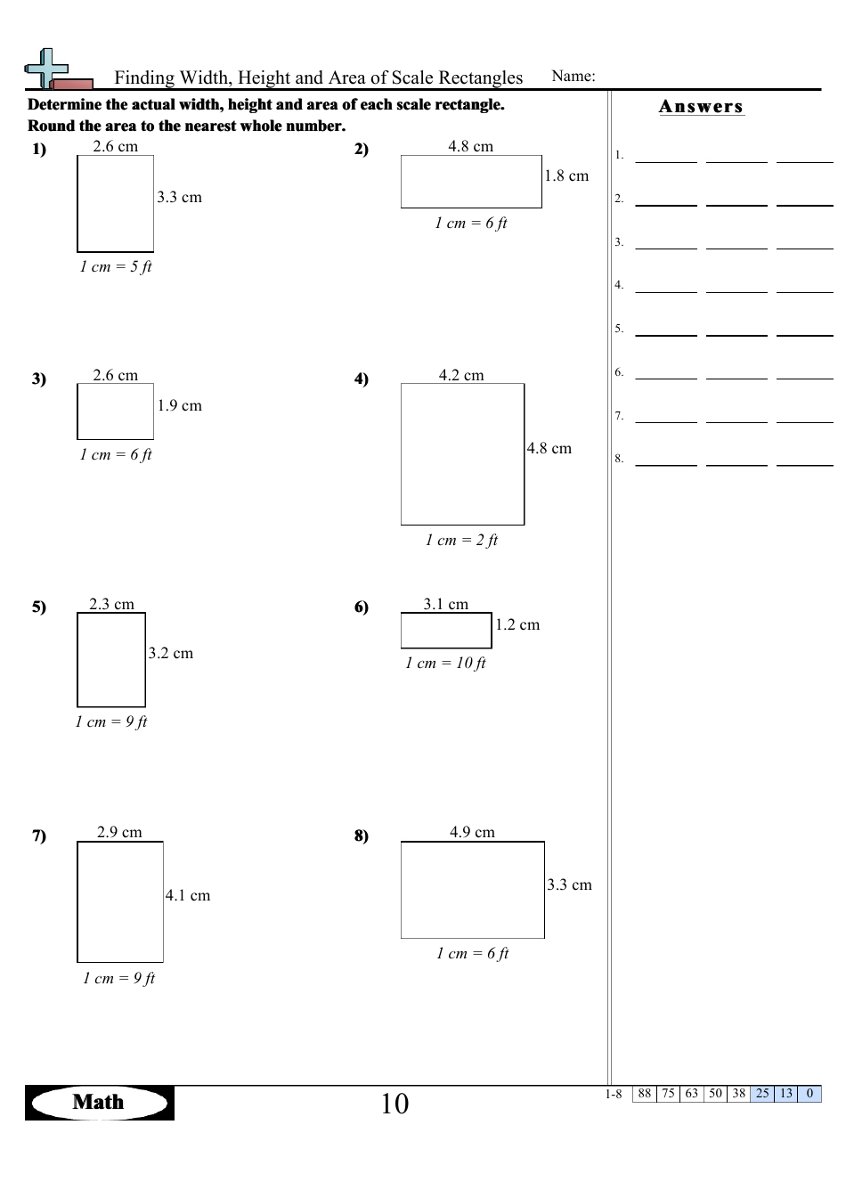 Finding Width, Height and Area of Scale Rectangles Math Worksheets With Answers, Page 19