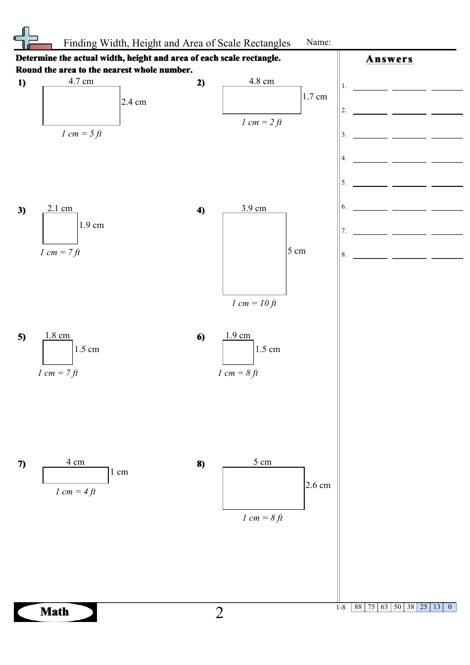 Finding Width, Height and Area of Scale Rectangles Math Worksheets With ...