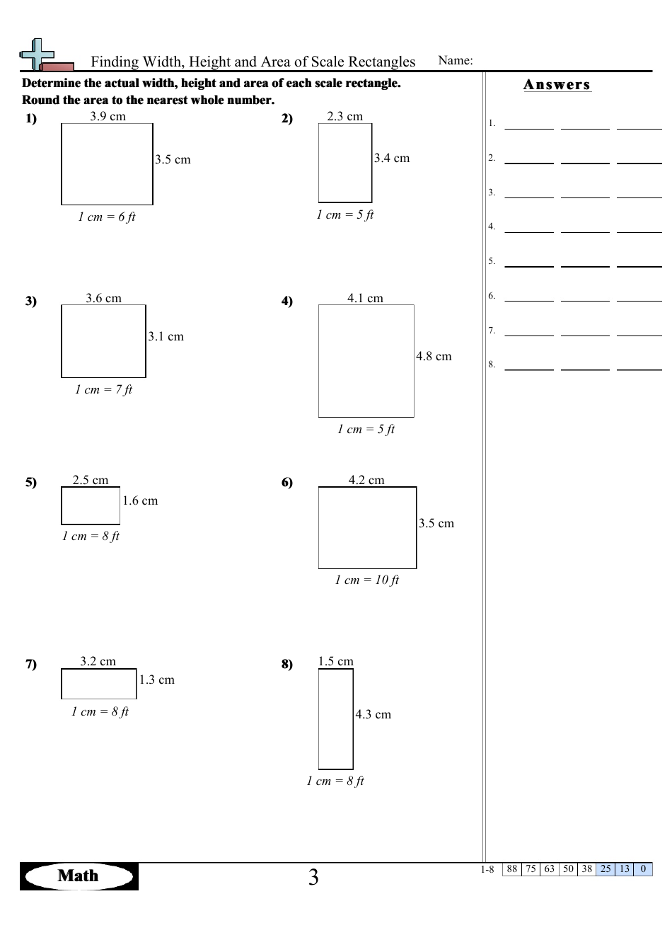 Finding Width, Height and Area of Scale Rectangles Math Worksheets With Answers, Page 5