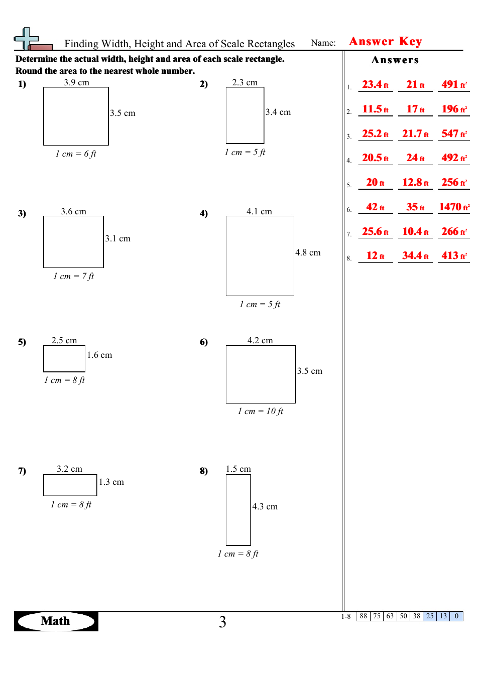Finding Width, Height and Area of Scale Rectangles Math Worksheets With Answers, Page 6