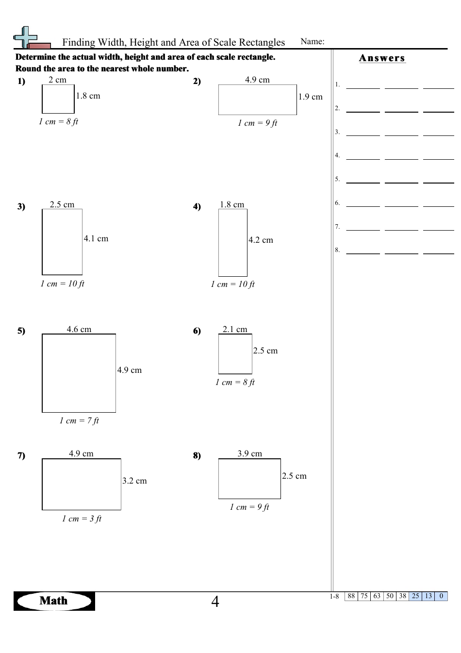 Finding Width, Height and Area of Scale Rectangles Math Worksheets With Answers, Page 7