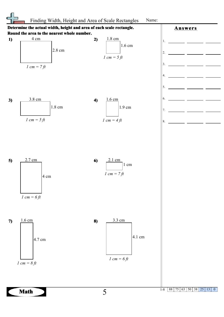 Finding Width, Height and Area of Scale Rectangles Math Worksheets With Answers, Page 9