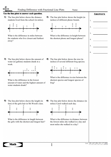 finding difference with fractional line plots worksheets with answers download printable pdf templateroller