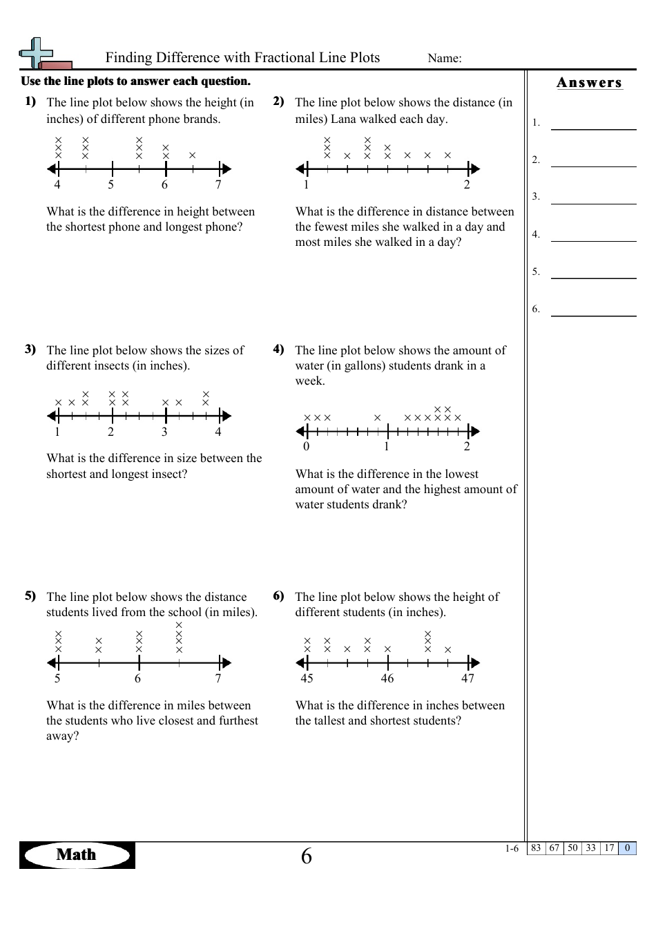 Finding Difference With Fractional Line Plots Worksheets With Answers, Page 11
