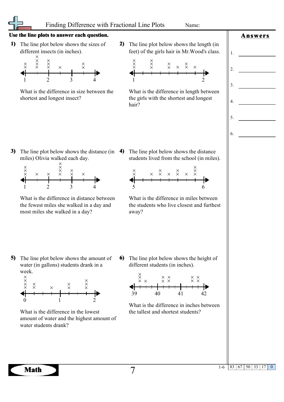 Finding Difference With Fractional Line Plots Worksheets With Answers, Page 13