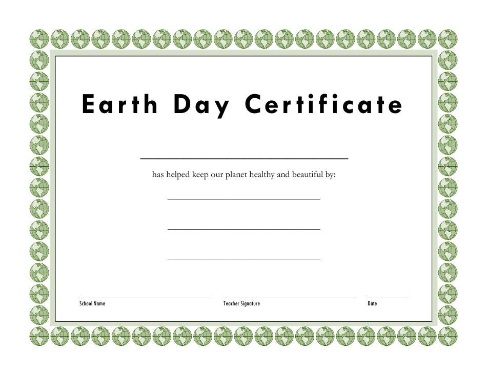 Earth Day Certificate Template Download Printable PDF Templateroller