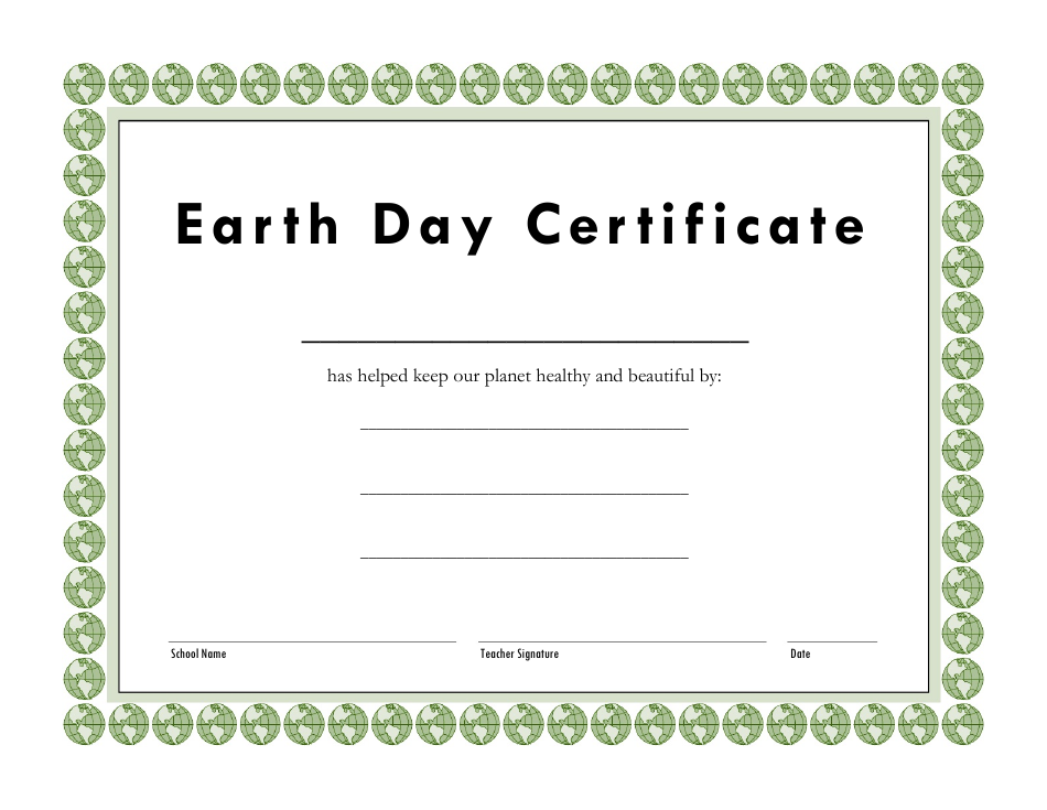 Earth Day Certificate Template Image Preview