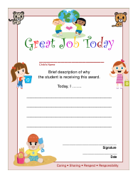 Document preview: Great Job Certificate Template for Kids