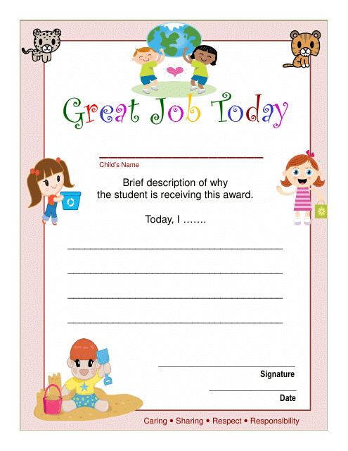 Great Job Certificate Template for Kids Download Pdf