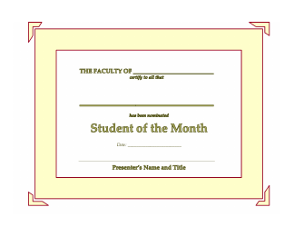 Document preview: Student of the Month Certificate Template - Lined