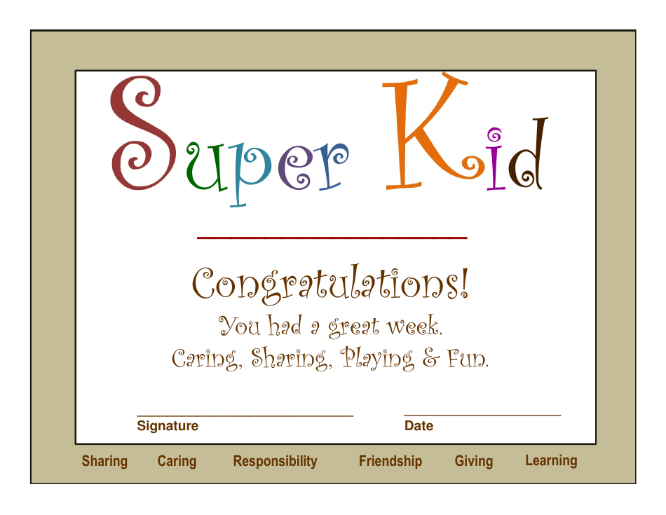 Super Kid Award Certificate Template