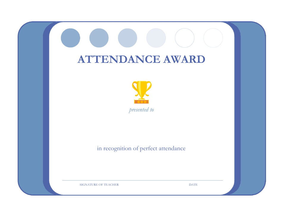 Preview of Perfect Attendance Award Certificate Template in Blue