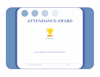 Document preview: Perfect Attendance Award Certificate Template - Blue