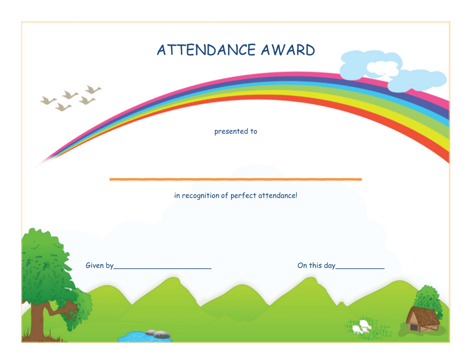 Perfect Attendance Award Certificate Template Lined Download Fillable