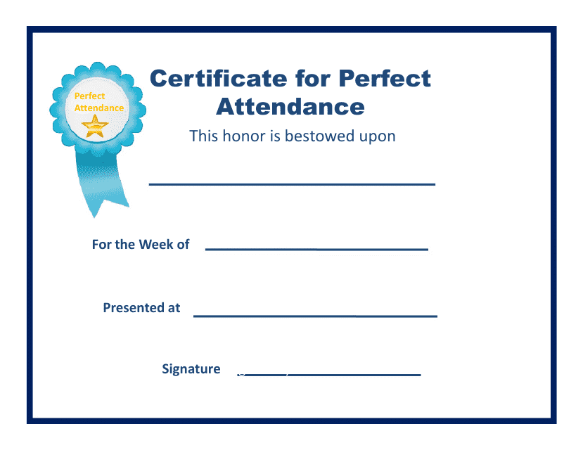 Perfect Attendance Certificate Template - Lined